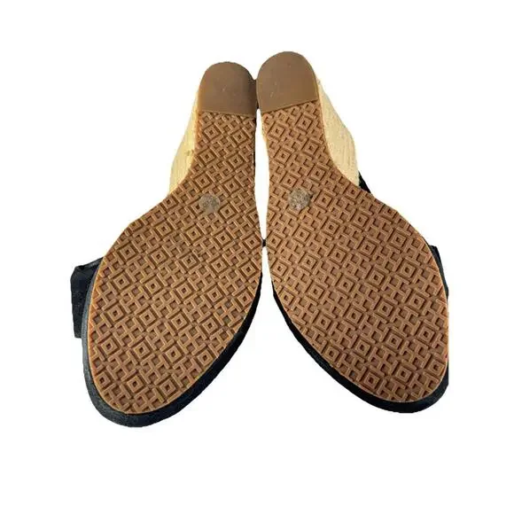 Tory Burch Kristen Espadrille Platform Womens  Black Suede  Wedge Sandals 8 1/2 - Picture 6 of 7
